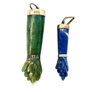 Sterling Silver & Green and Blue Fig Sign Stones Pendant Necklaces